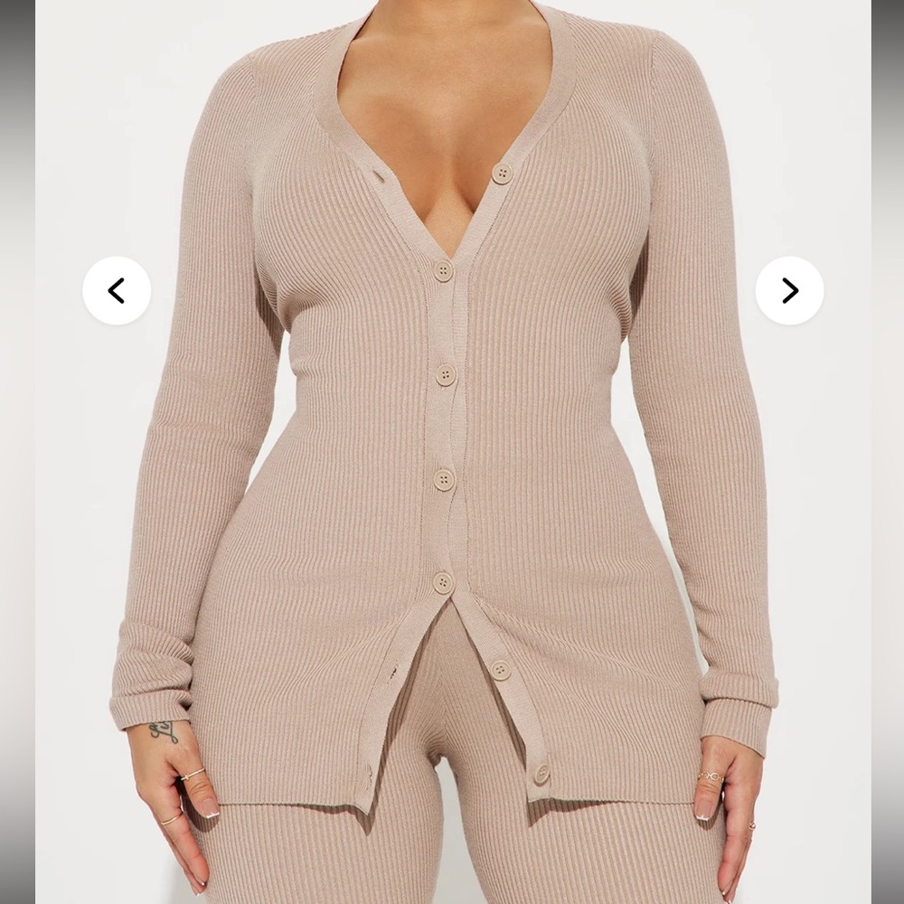 Fashion Nova Ribbed Button-Front Set - Taupe - Picture 2 of 8
